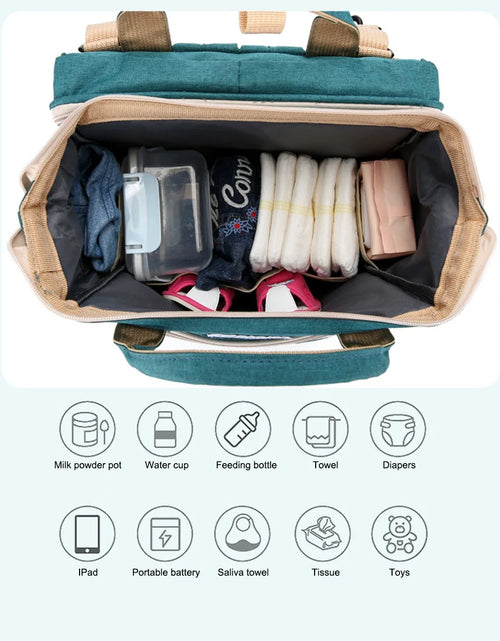 Load image into Gallery viewer, Diaper Bag Backpack, Multifunction Baby Bag with Changing Station, Foldable Crib, Insulation Milk Bottle Pocket, Waterproof Large Capacity Travel Bag with USB Charging Port, Gift for Mom Dad
