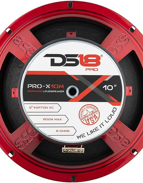 Load image into Gallery viewer, PRO-X10M Loudspeaker - 10", Midrange, Red Steel Basket, 600W Max, 300W RMS, 8 Ohms - Premium Quality Audio Door Speakers for Car or Truck Stereo Sound System (1 Speaker), Classic
