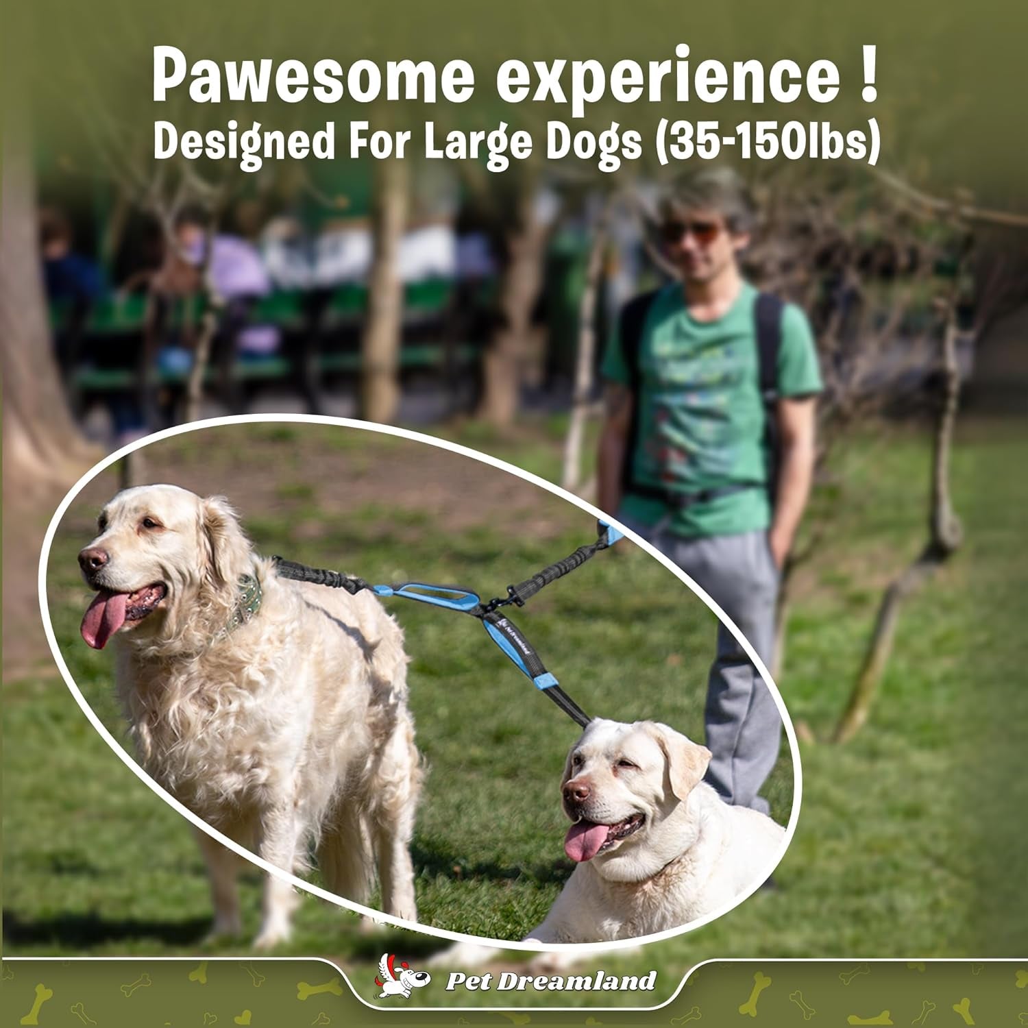 Exquisite Two Dog Leash Splitter | Double Dog Leash for Large Dogs Heavy Duty | No Tangle 2 Dog Leash Coupler | Dual Dog Leash Attachment | Retractable Dual Leashes for 2 Dogs