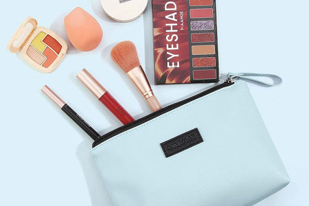Cosmetic Bags for Women Small Makeup Bag for Purse Pu Leather Makeup Pouch Travel Makeup Bag with Zipper Make up Bag for Travelling (Blue)