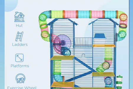 5-Tier Hamster Cage with Tubes and Tunnels, Water Bottle, Food Dish, Exercise Wheel