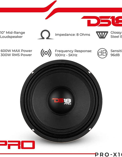 Load image into Gallery viewer, PRO-X10M Loudspeaker - 10", Midrange, Red Steel Basket, 600W Max, 300W RMS, 8 Ohms - Premium Quality Audio Door Speakers for Car or Truck Stereo Sound System (1 Speaker), Classic
