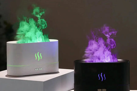 Humidificador, Humidificador Ultrasónico De Niebla Fría Con Luces De Llama De 7 Colores, Difusor De Aceites Esenciales, Para Habitación, Blanco