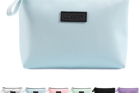 Cosmetic Bags for Women Small Makeup Bag for Purse Pu Leather Makeup Pouch Travel Makeup Bag with Zipper Make up Bag for Travelling (Blue)