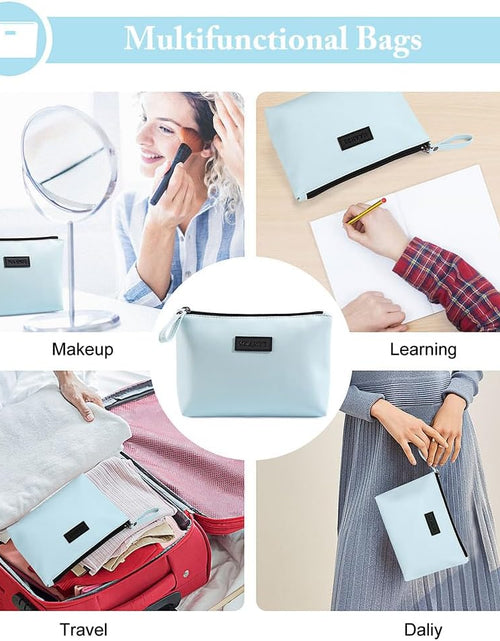 Load image into Gallery viewer, Cosmetic Bags for Women Small Makeup Bag for Purse Pu Leather Makeup Pouch Travel Makeup Bag with Zipper Make up Bag for Travelling (Blue)
